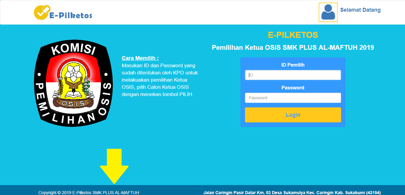 Ganti Nama dan alamat sekolah Aplikasi Pilketos