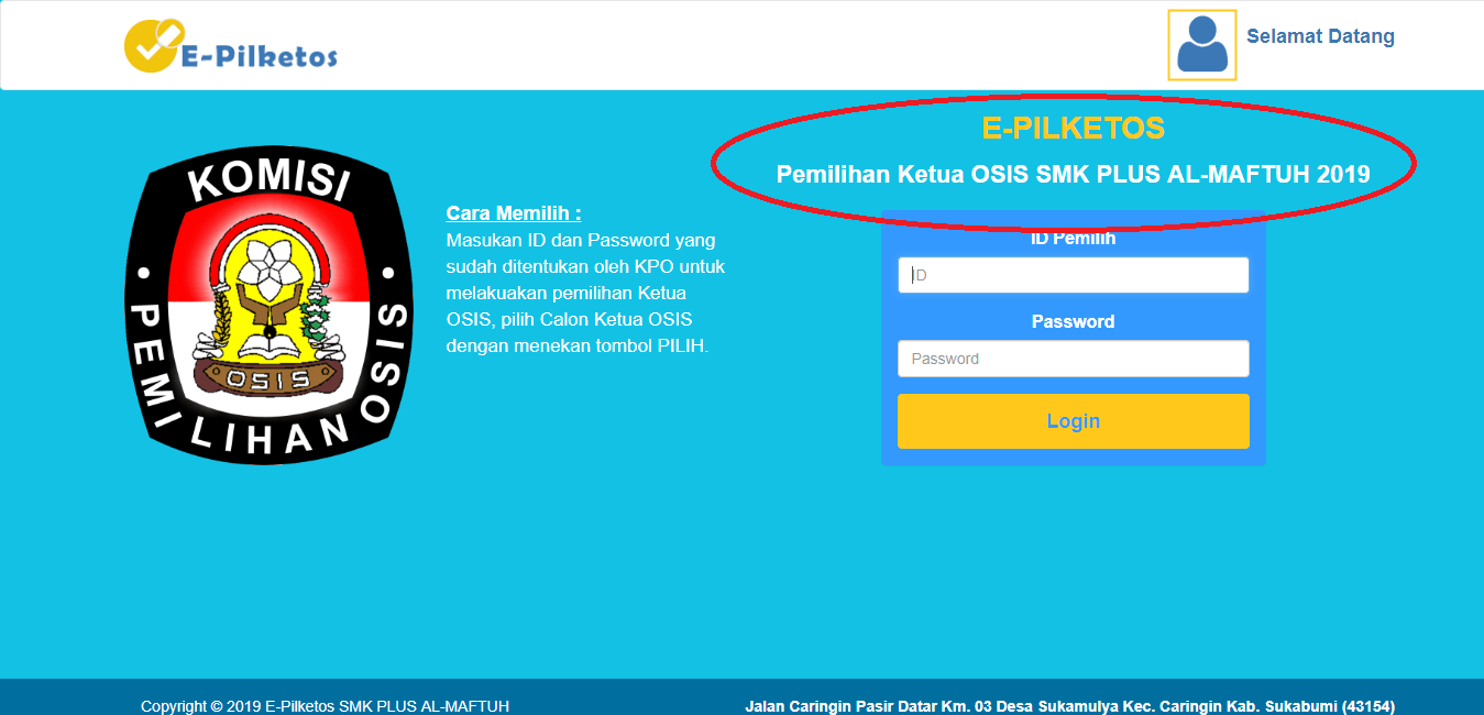 Ganti Nama dan alamat sekolah Aplikasi Pilketos